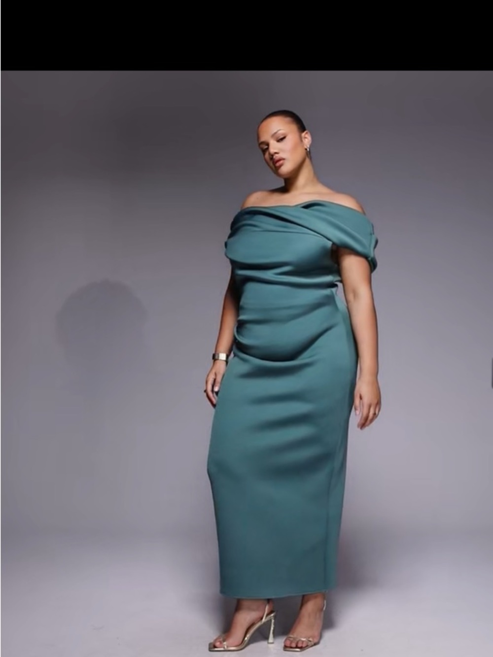 ASOS Curve Teal One-Shoulder Draped Midi Dress